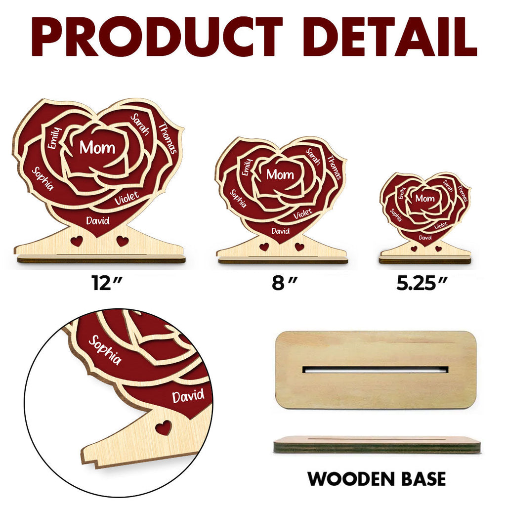 Custom Mother's Day Decor, Gift for Mom & Grandma • Family Flower - Personalized 2-Layer Wood Plaque With Flat Base