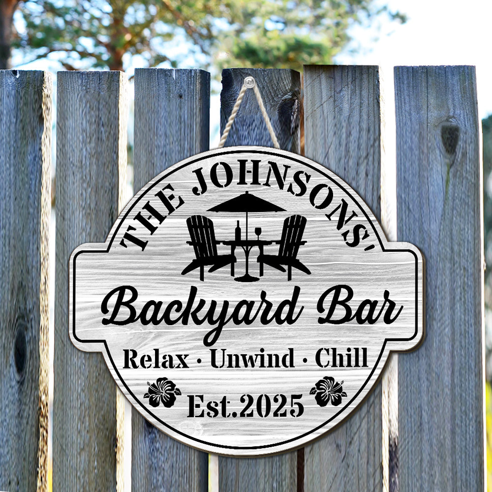 Custom Family Summer Backyard, Patio & Porch Decor • Welcome To Our Backyard Oasis - Personalized Wood Sign
