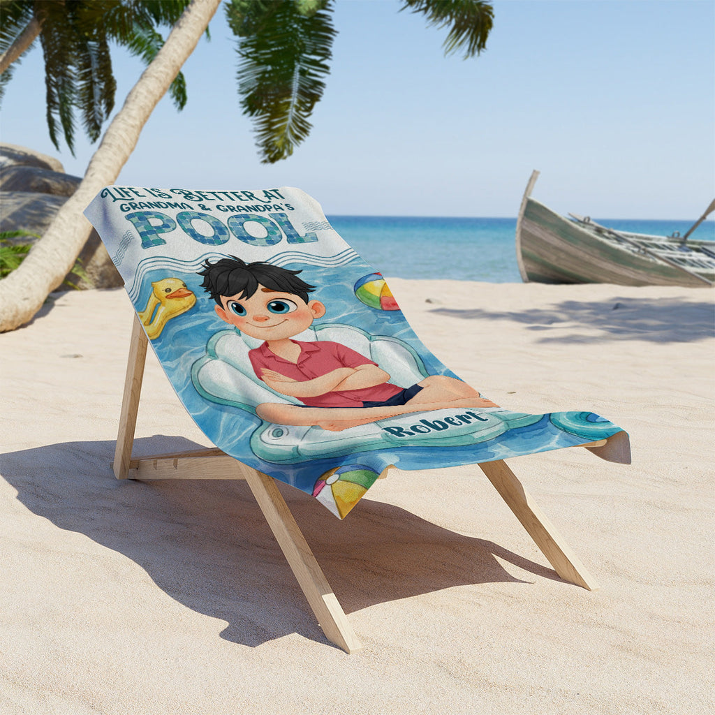 Better At Grandma Pool - Personalized Beach Towel