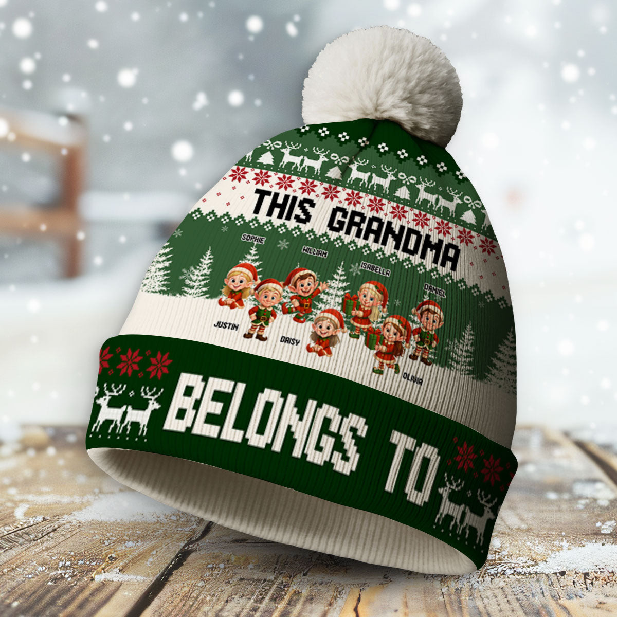 Custom Grandma Christmas Winter Hat • Grandma Elves - Personalized Bobble Beanie Hat