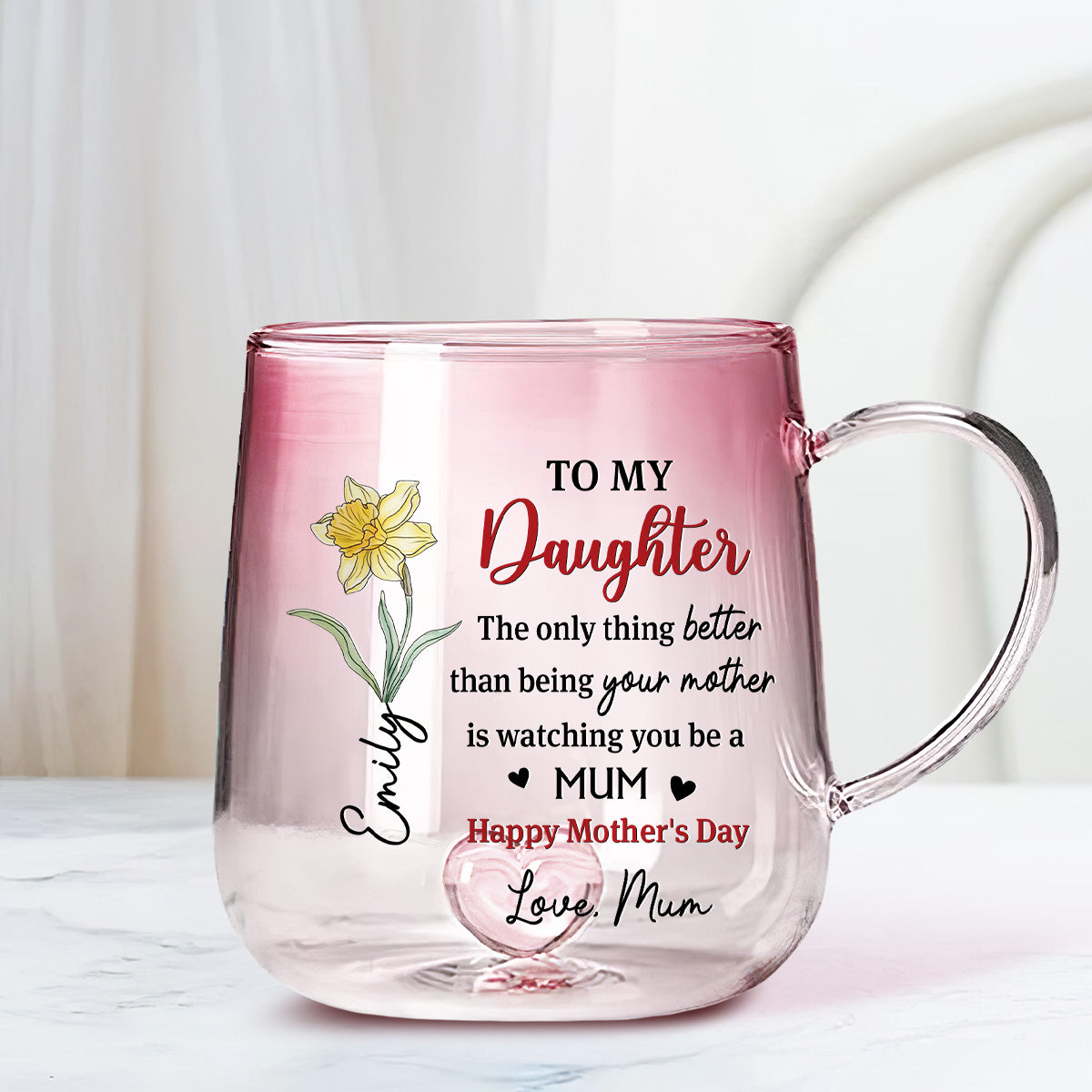 Custom Mother's Day Gift for Daughter • Watching Daughter Be A Mom - Personalized Pink Gradient Glass Mug