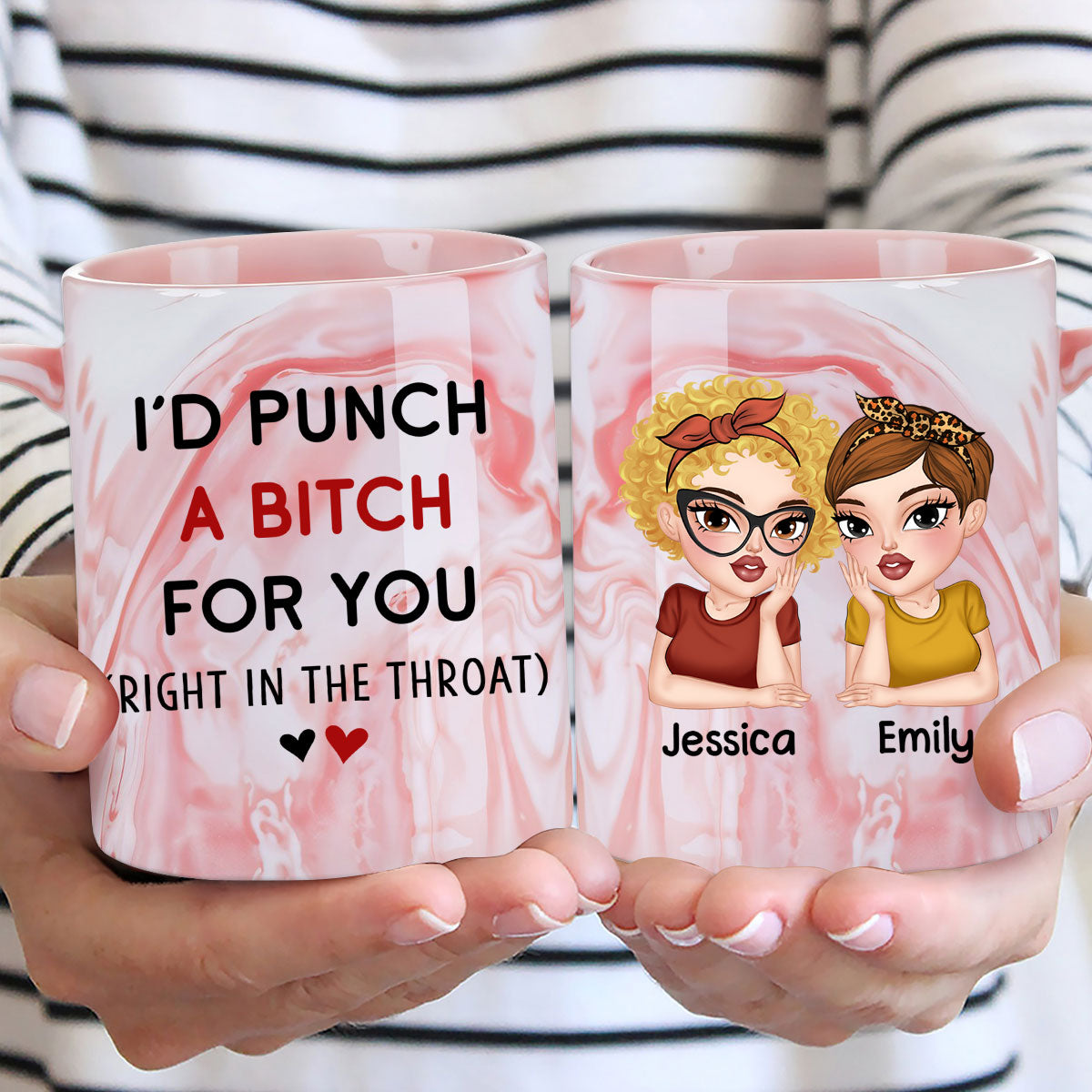 Custom Best Friend, Christmas & Birthday Friendship Keepsake Gift • Good Friends - Personalized Pink Marble Mug