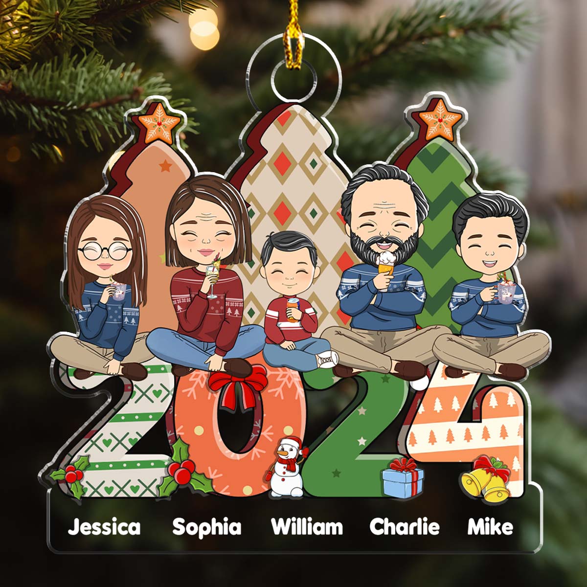 Custom Family Ornament, Christmas Gift for Family Members •  Family Christmas Gift - Personalized Acrylic Ornament