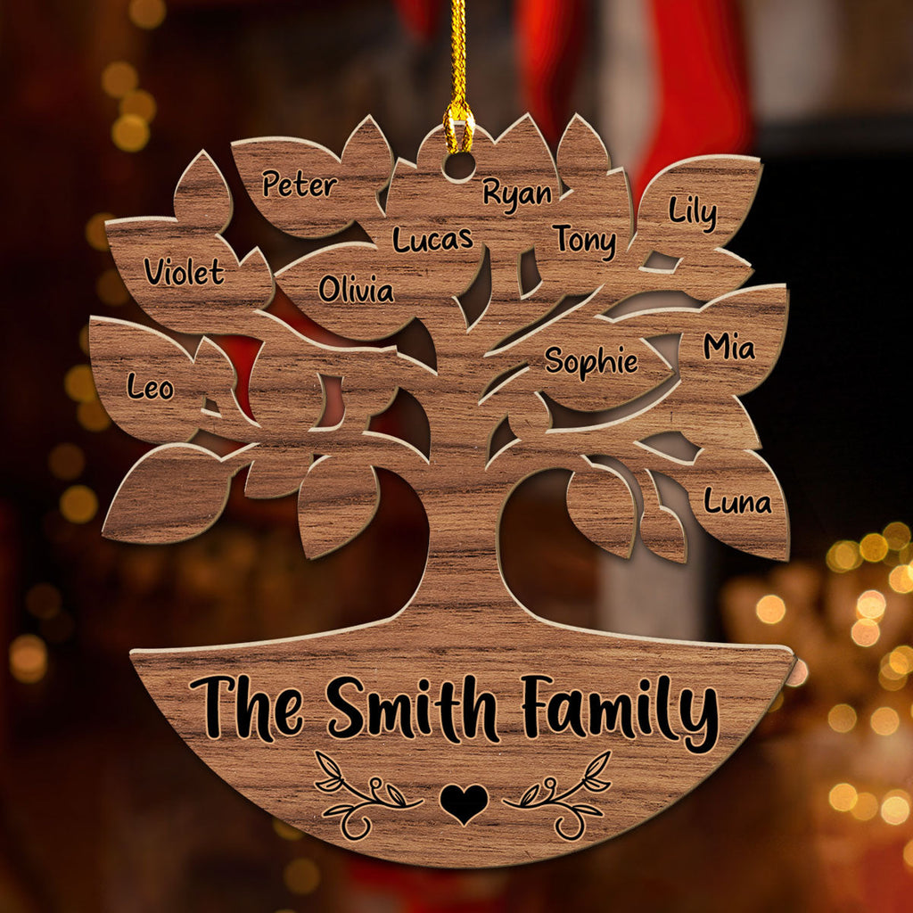Custom Family Ornament, Christmas Gift for Family Members •  Warm Family Tree - Personalized Wood Ornament