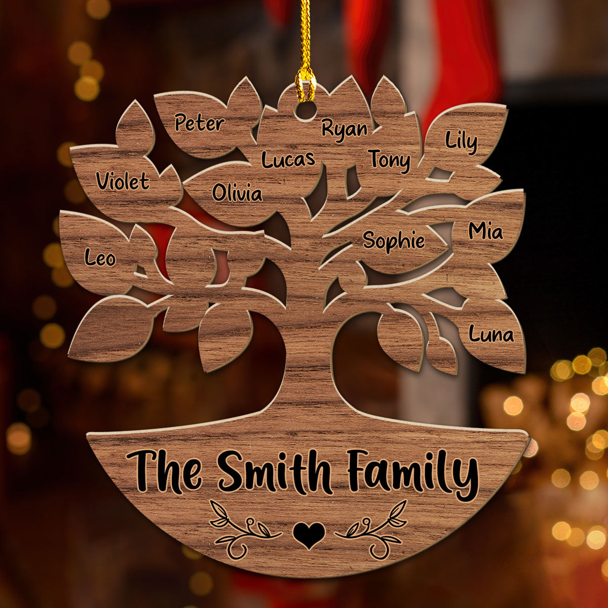 Custom Family Ornament, Christmas Gift for Family Members •  Warm Family Tree - Personalized Wood Ornament
