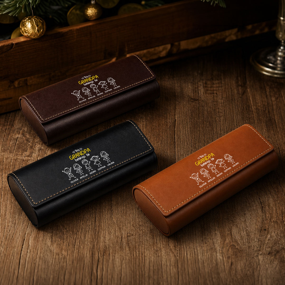 This Grandpa Belongs To Us - Personalized Leather Eyeglass Case