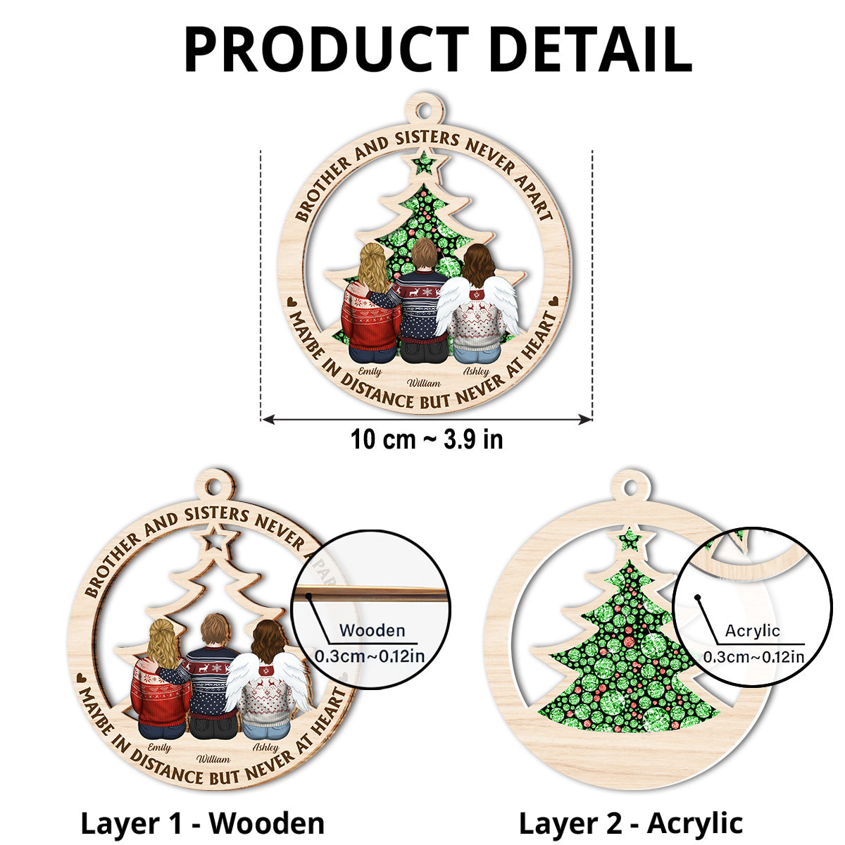 Custom Family Ornament, Christmas Gift for Family Members •  Brothers And Sisters Never Apart - Personalized Suncatcher Ornament