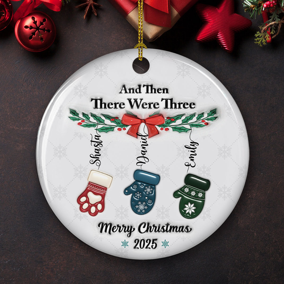 Custom Family Ornament, Christmas Gift for Family Members •  Ceramic Cozy Christmas Family - Personalized 3D Inflated Effect Ceramic Ornament