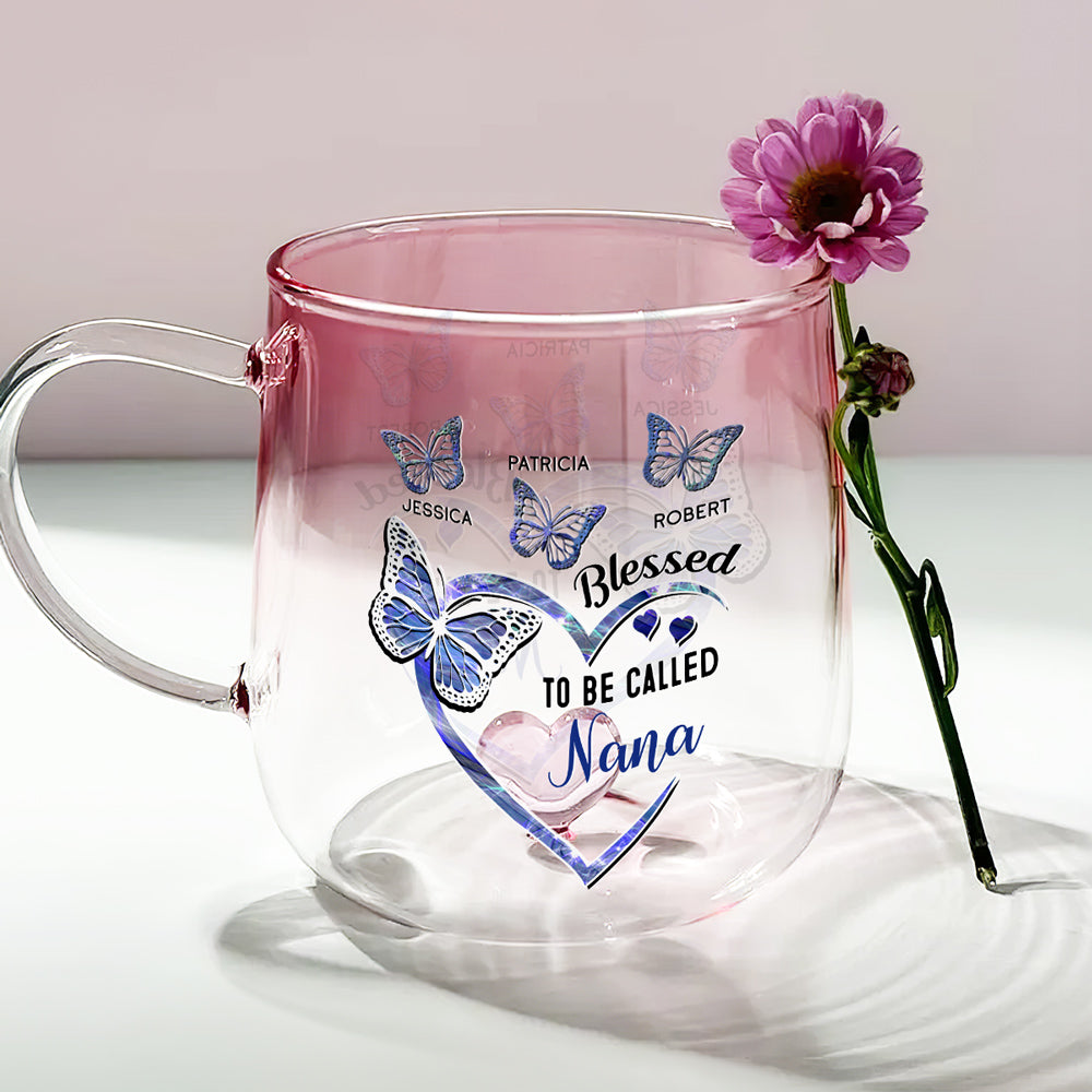 Custom Mother's Day Gift for Mom & Grandma • Blessed Mimi - Personalized Pink Gradient Glass Mug