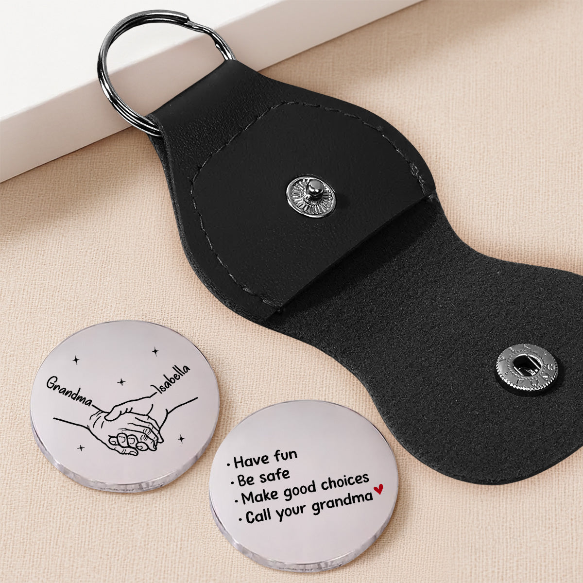 Custom Coin Keychain For Granddaughter Niece, Family Keepsake, • Call Your Grandma - Personalized Pocket Hug