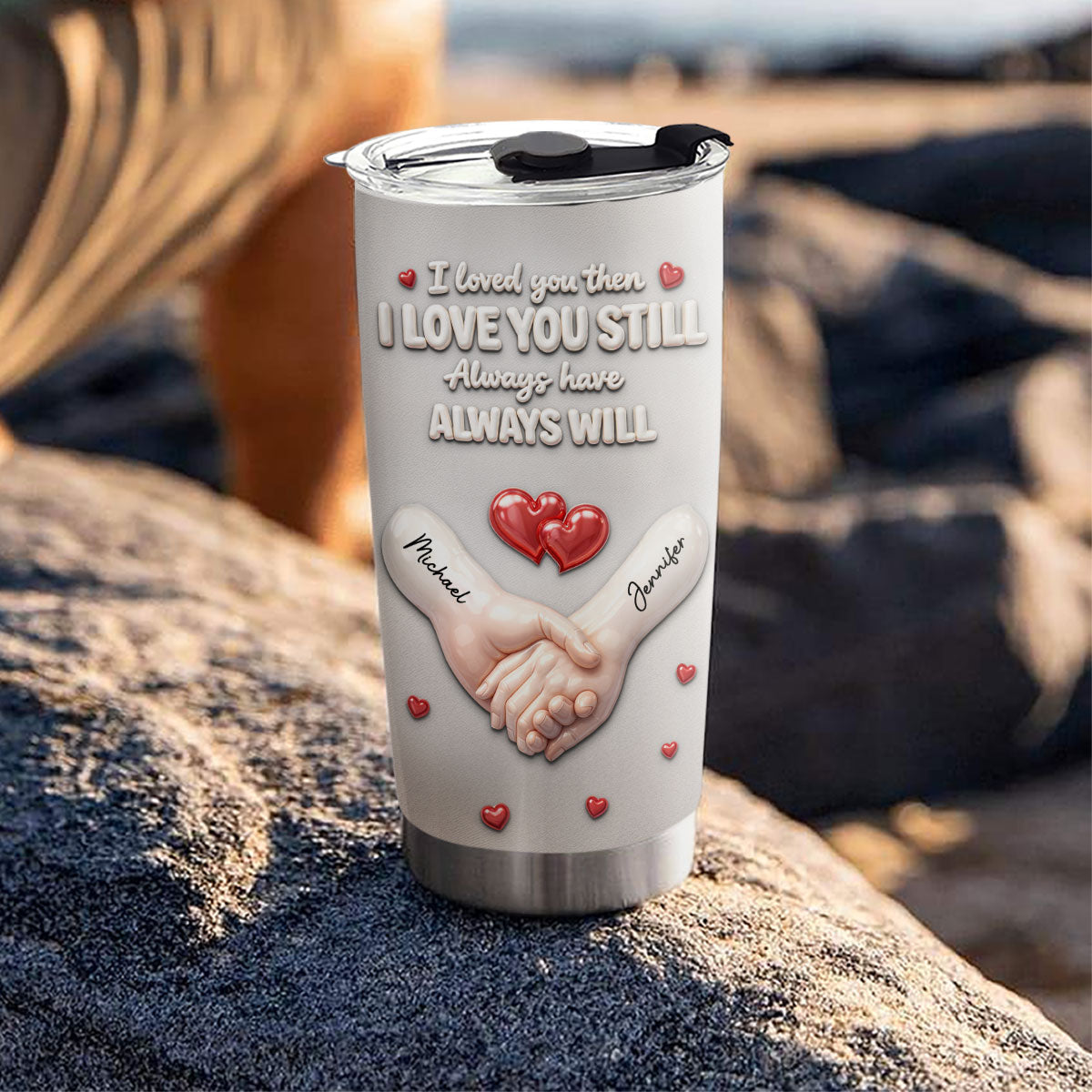 Custom Christmas Anniversary Gifts For Couple • Forever Holding Hands - Personalized 3D Effect Tumbler