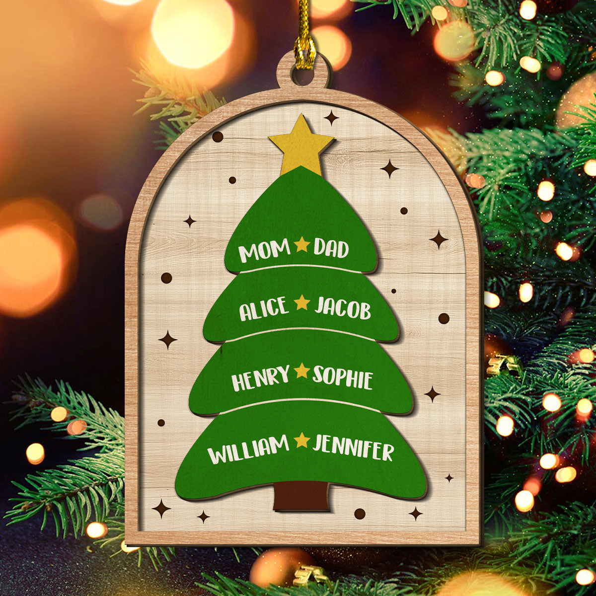 Custom Family Ornament, Christmas Gift for Family Members •  Christmas Tree - Personalized Freeshape 2-Layered Wood Ornament