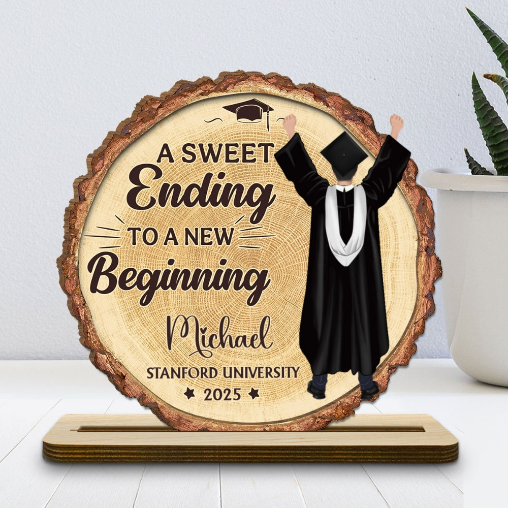 Custom Family Decor, Christmas Birthday Family Keepsake • A Sweet Ending To A New Beginning - Personalized 2-Layer Wood Plaque With Flat Base