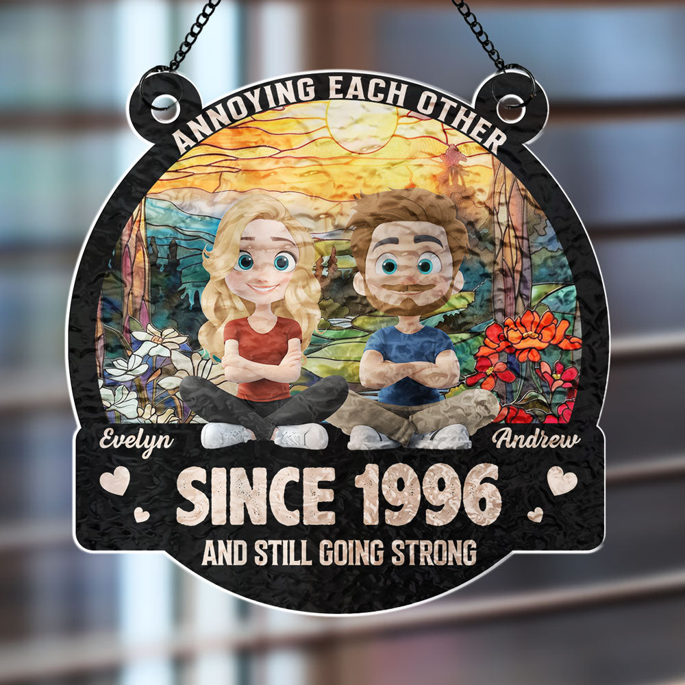 Custom Couple Hanging Decor, Anniversary Valentine's Day Gifts • Love You Forever - Personalized Wavy Suncatcher