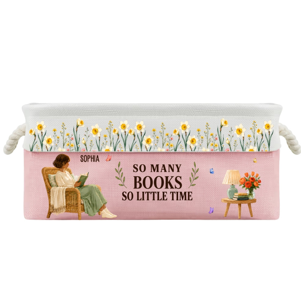 Custom Christmas Birthday Bookish Gifts For Book Lovers, Bookworms • Floral Book Nook - Personalized Storage Basket
