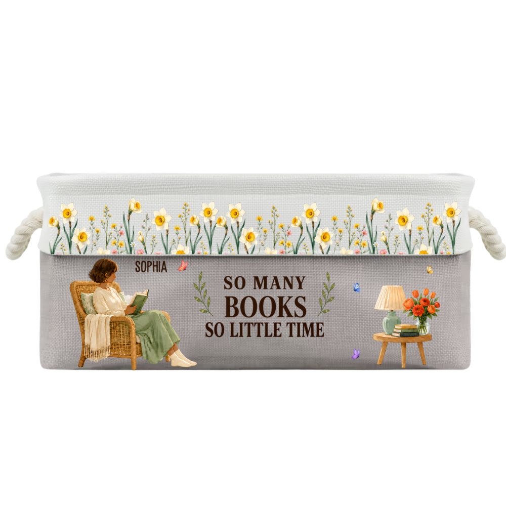 Custom Christmas Birthday Bookish Gifts For Book Lovers, Bookworms • Floral Book Nook - Personalized Storage Basket