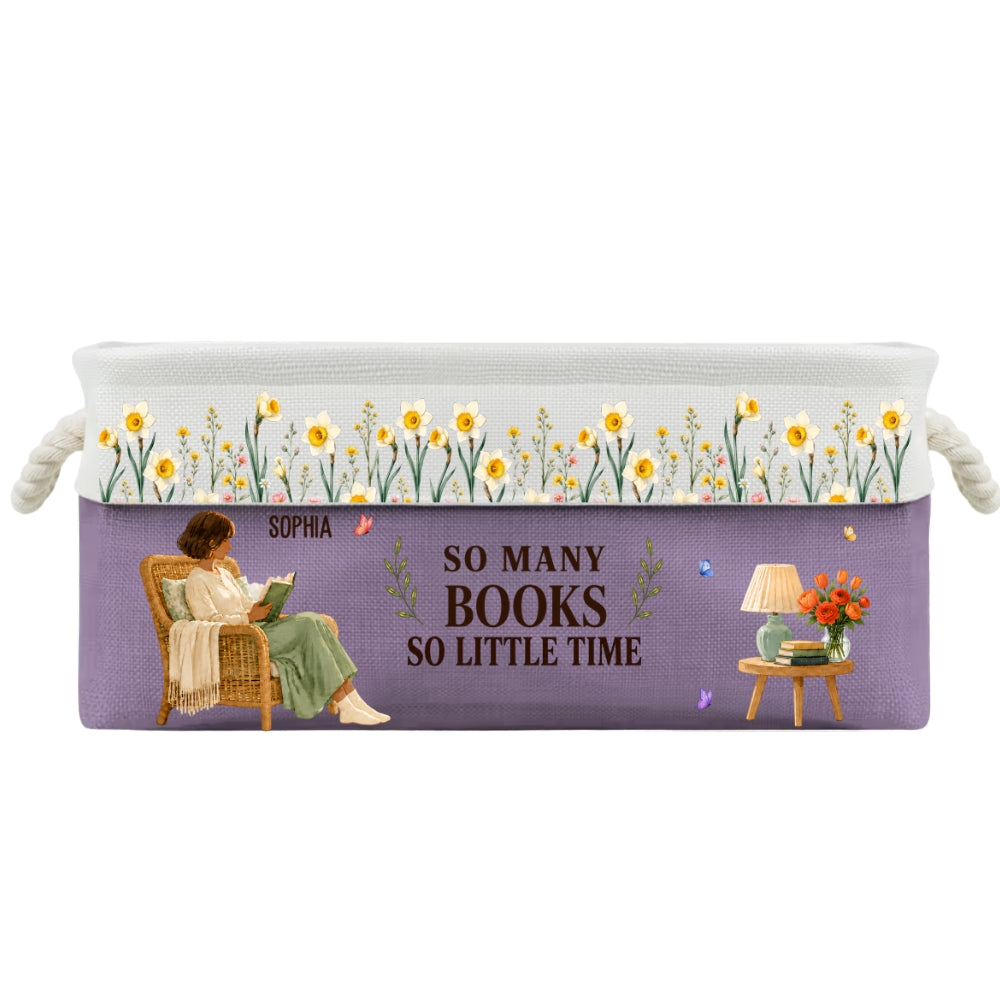 Custom Christmas Birthday Bookish Gifts For Book Lovers, Bookworms • Floral Book Nook - Personalized Storage Basket