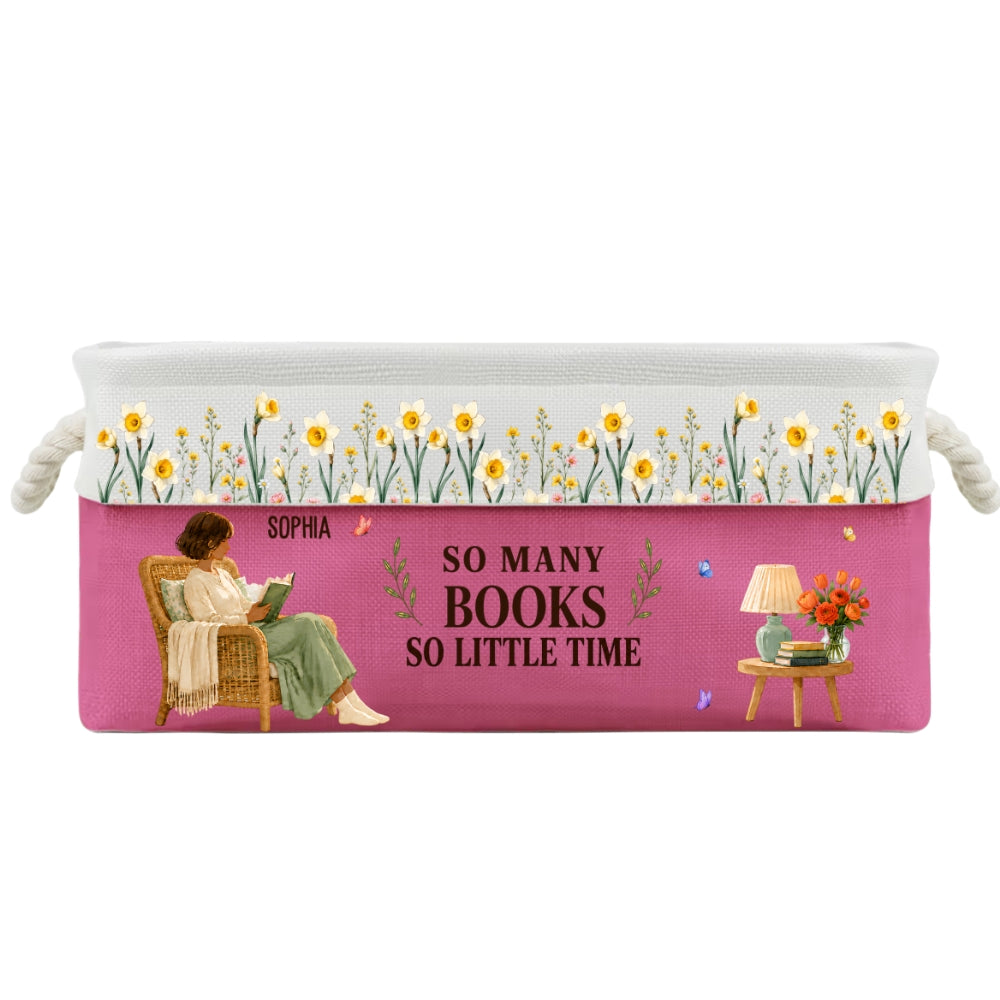 Custom Christmas Birthday Bookish Gifts For Book Lovers, Bookworms • Floral Book Nook - Personalized Storage Basket