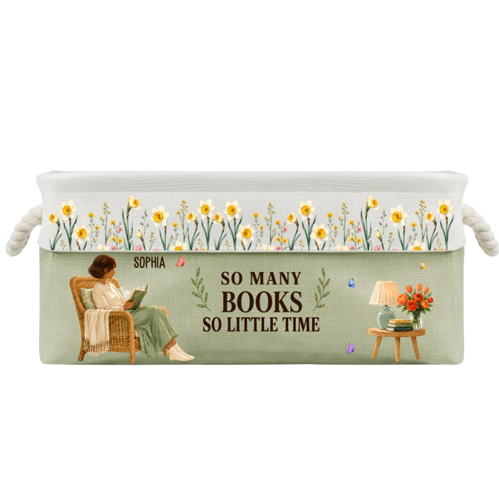 Custom Christmas Birthday Bookish Gifts For Book Lovers, Bookworms • Floral Book Nook - Personalized Storage Basket