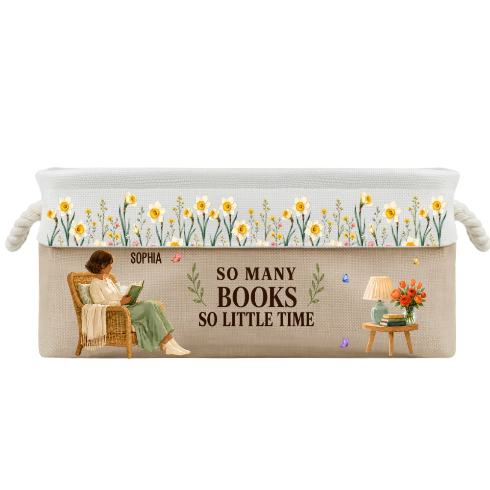 Custom Christmas Birthday Bookish Gifts For Book Lovers, Bookworms • Floral Book Nook - Personalized Storage Basket