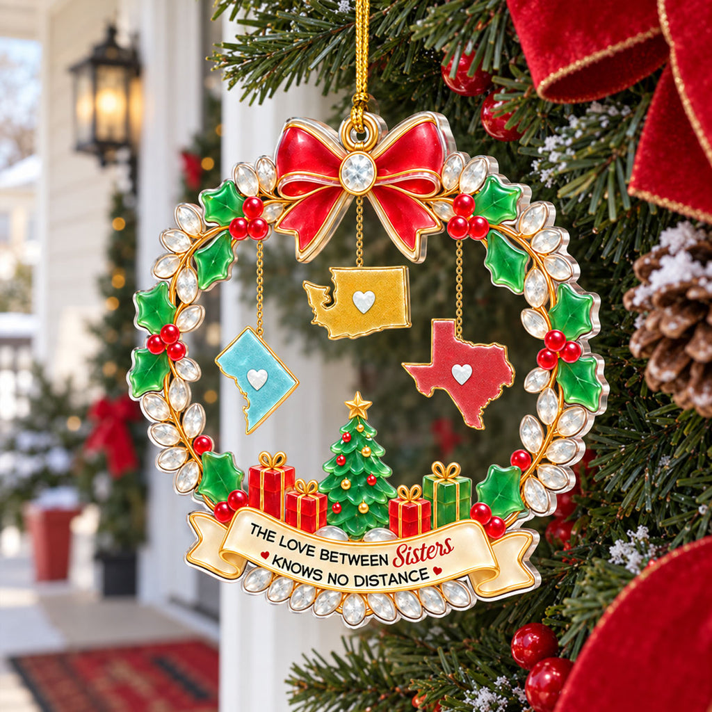 Custom Sister Christmas Ornament •  No Distance Too Far Today - Personalized Acrylic Ornament
