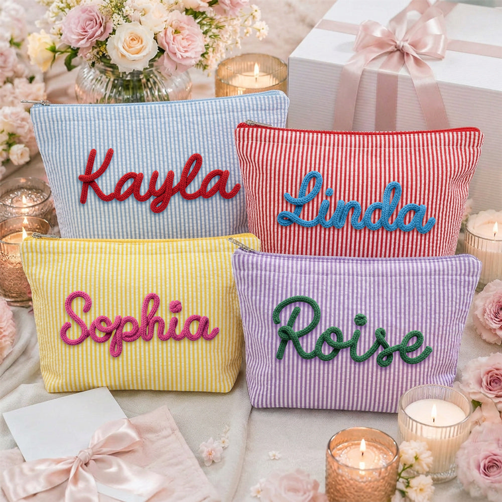 Girls Name - Personalized Seersucker Makeup Bag