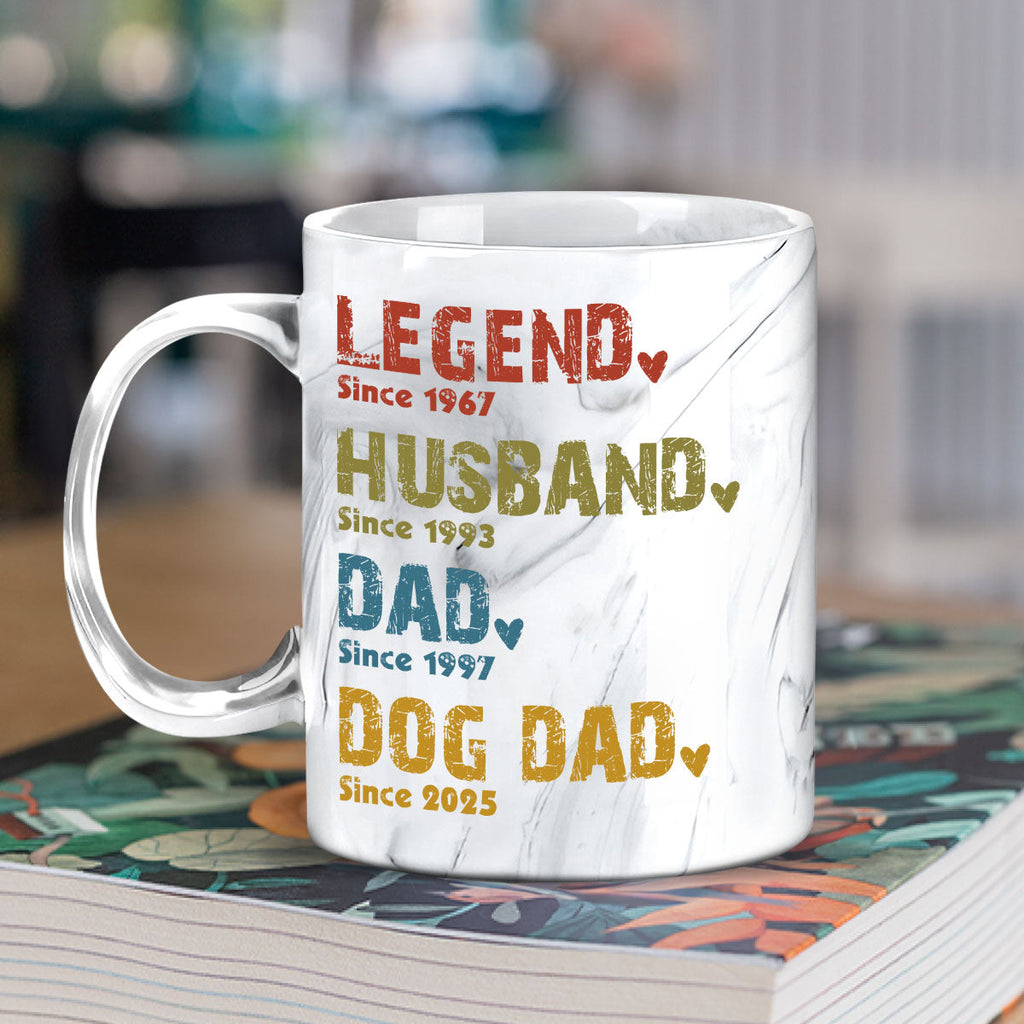Custom Father's Day, Special Gift for Dad & Grandpa • Legend, Husband, Dad, Grandpa - Personalized Grey Marble Mug
