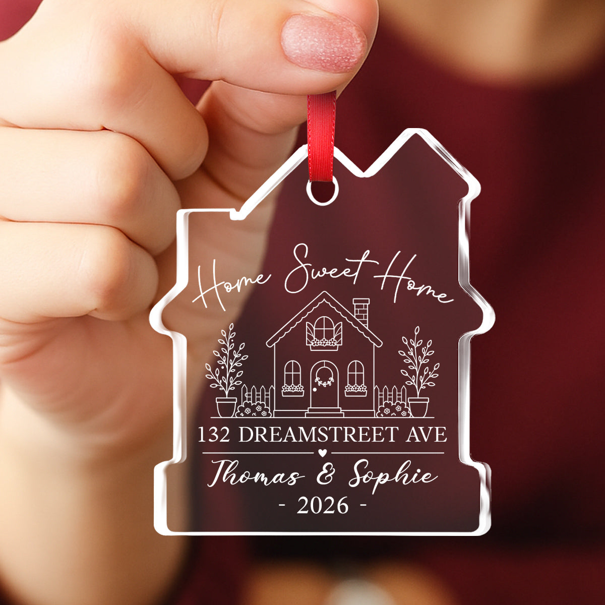 Custom Couple Christmas Ornament, Anniversary Gift •  Home Sweet Home - Personalized House Shaped Glass Ornament