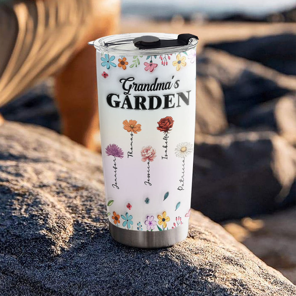 Custom Mother's Day Birthday Gifts For Grandma • Kids Flower Garden - Personalized 3D Inflated Effect Tumbler