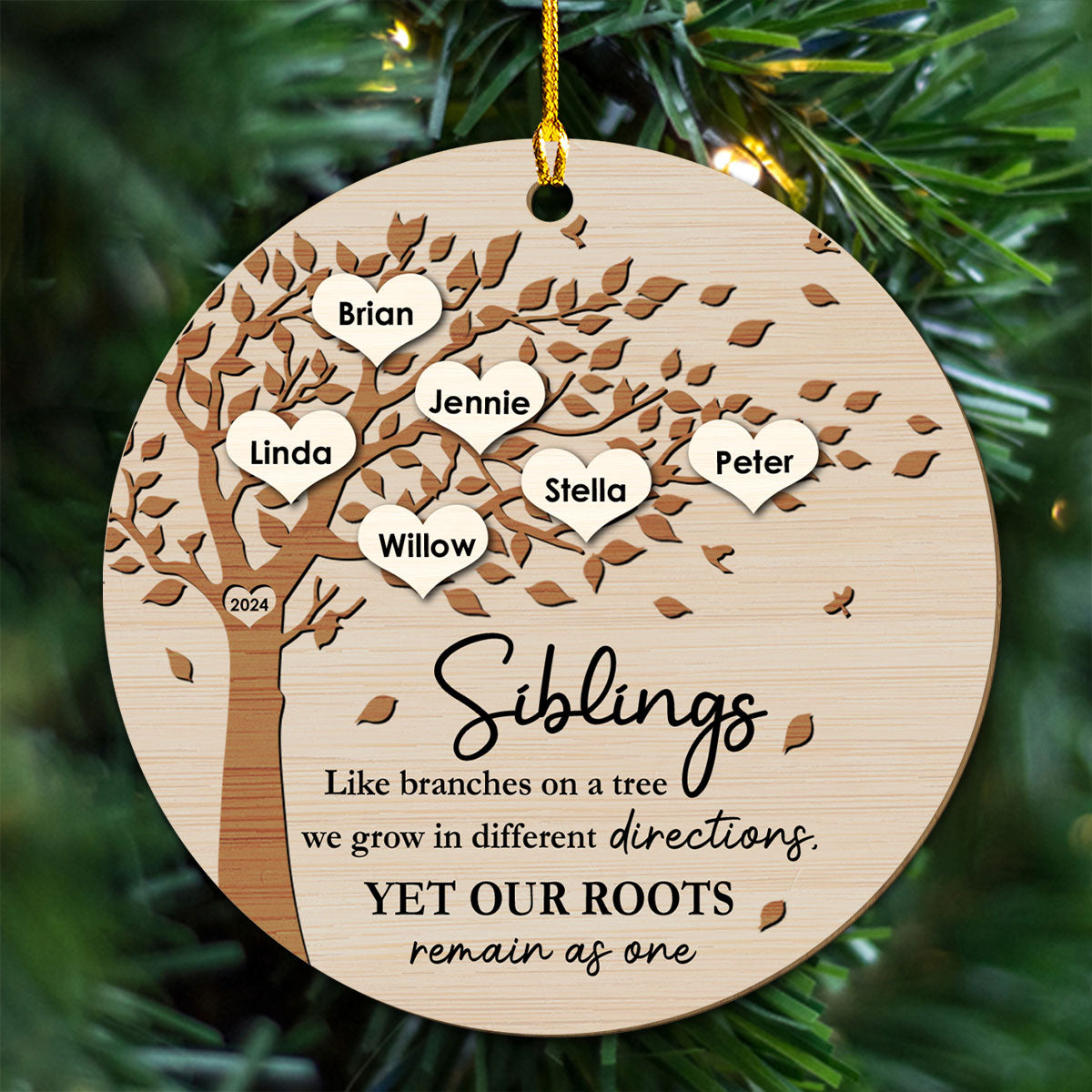 Custom Keepsake Christmas Ornament •  Our Roots Remain As One - Personalized Wood Ornament