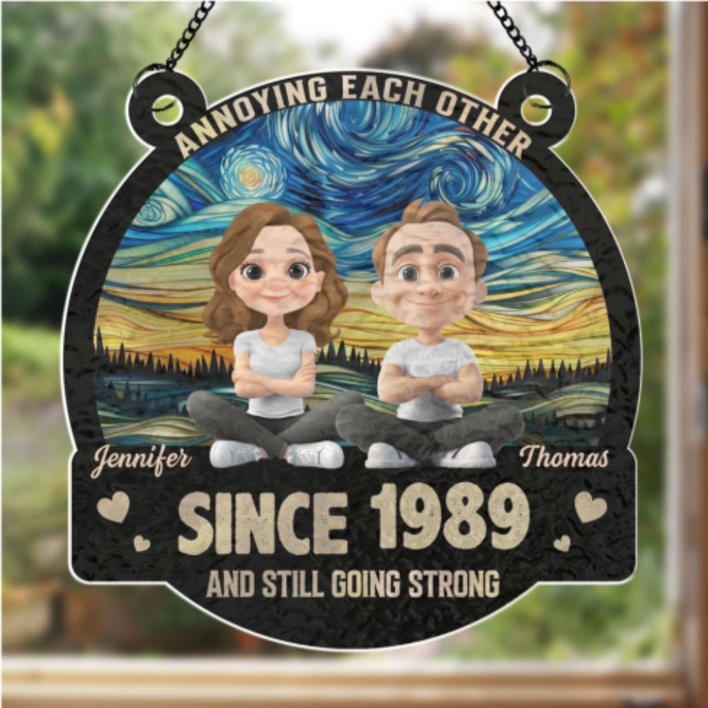 Custom Couple Hanging Decor, Anniversary Valentine's Day Gifts • Love You Forever - Personalized Wavy Suncatcher