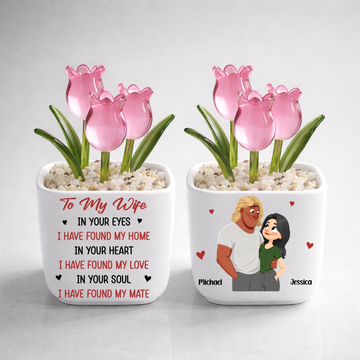 Custom Glass Flower Keepsake, Romantic Anniversary Gift for Wife • I Found You - Personalized Glass Everlasting Tulips
