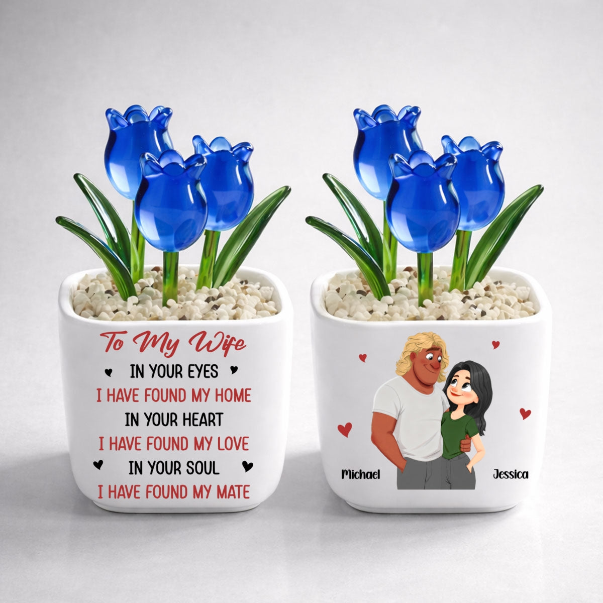 Custom Glass Flower Keepsake, Romantic Anniversary Gift for Wife • I Found You - Personalized Glass Everlasting Tulips