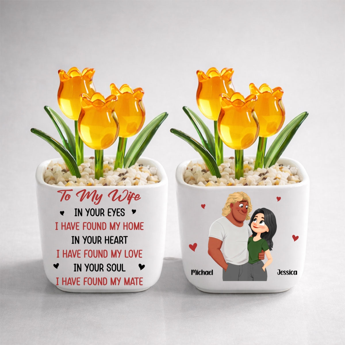 Custom Glass Flower Keepsake, Romantic Anniversary Gift for Wife • I Found You - Personalized Glass Everlasting Tulips