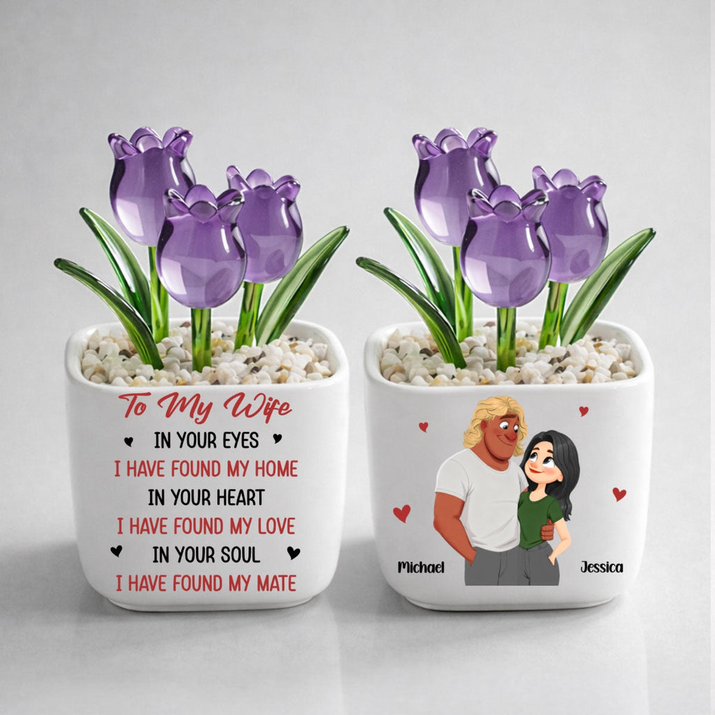 Custom Glass Flower Keepsake, Romantic Anniversary Gift for Wife • I Found You - Personalized Glass Everlasting Tulips