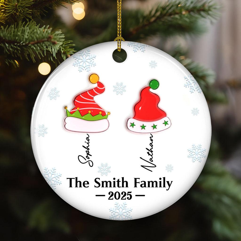 Custom Family Ornament, Christmas Gift for Family Members •  Joy Begins Where Family Gathers - Personalized 3D Inflated Effect Ceramic Ornament