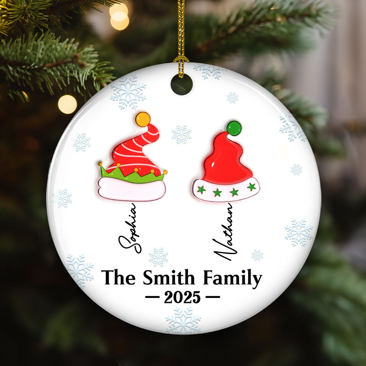 Custom Family Ornament, Christmas Gift for Family Members •  Joy Begins Where Family Gathers - Personalized 3D Inflated Effect Ceramic Ornament