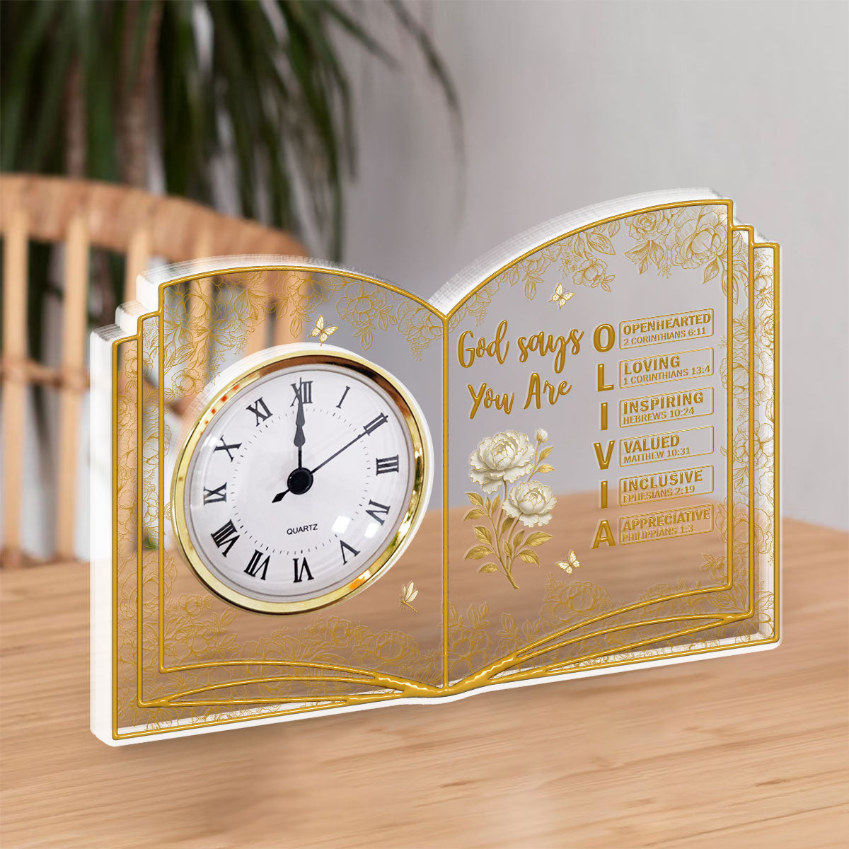 Custom Family Decor, Christmas Birthday Family Keepsake • God Says You Are Bible - Personalized Acrylic Desk Clock Plaque