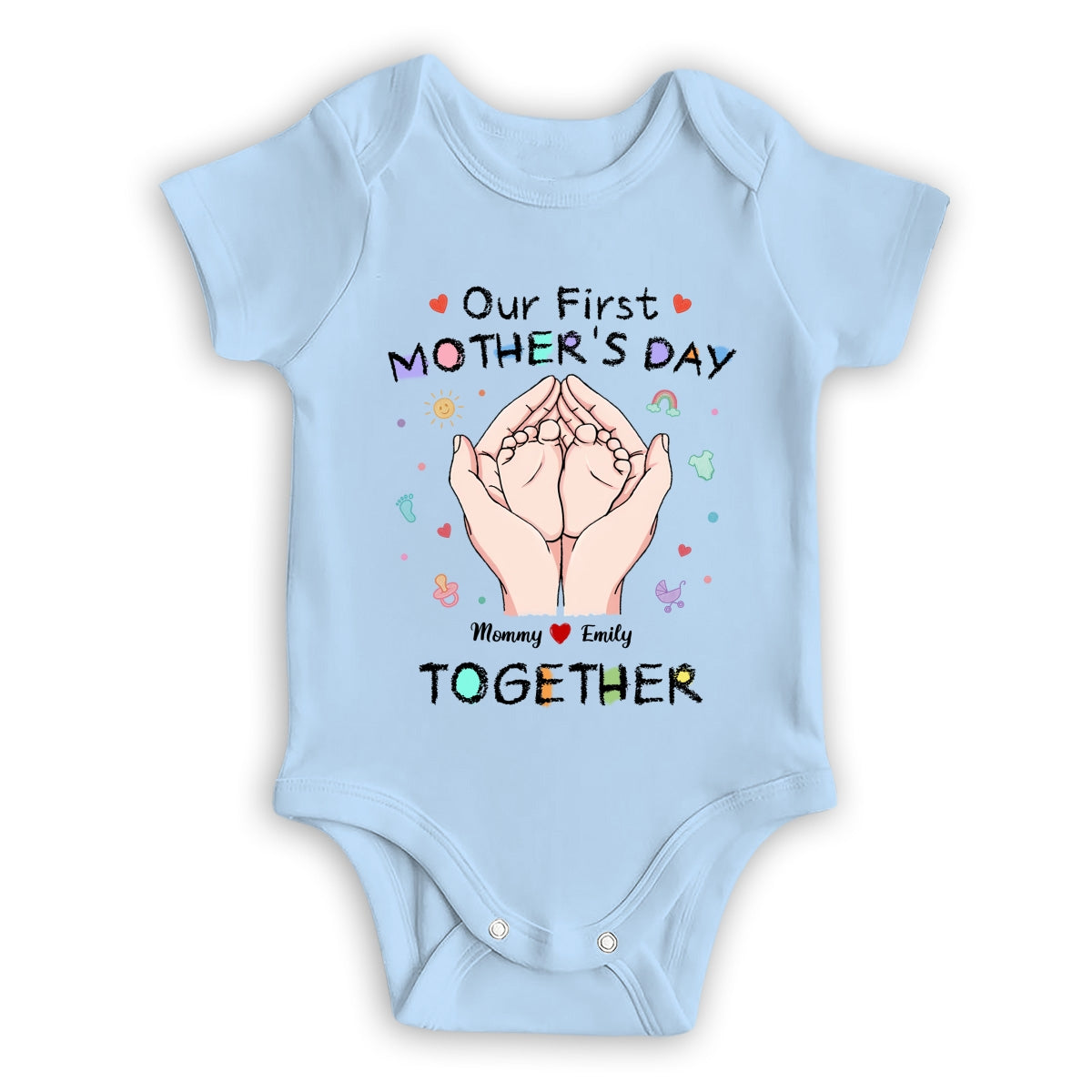 Custom First Mother's Day, Christmas Gift for New Mom • Our 1st Mothers Day - Personalized T-shirt And Onesie