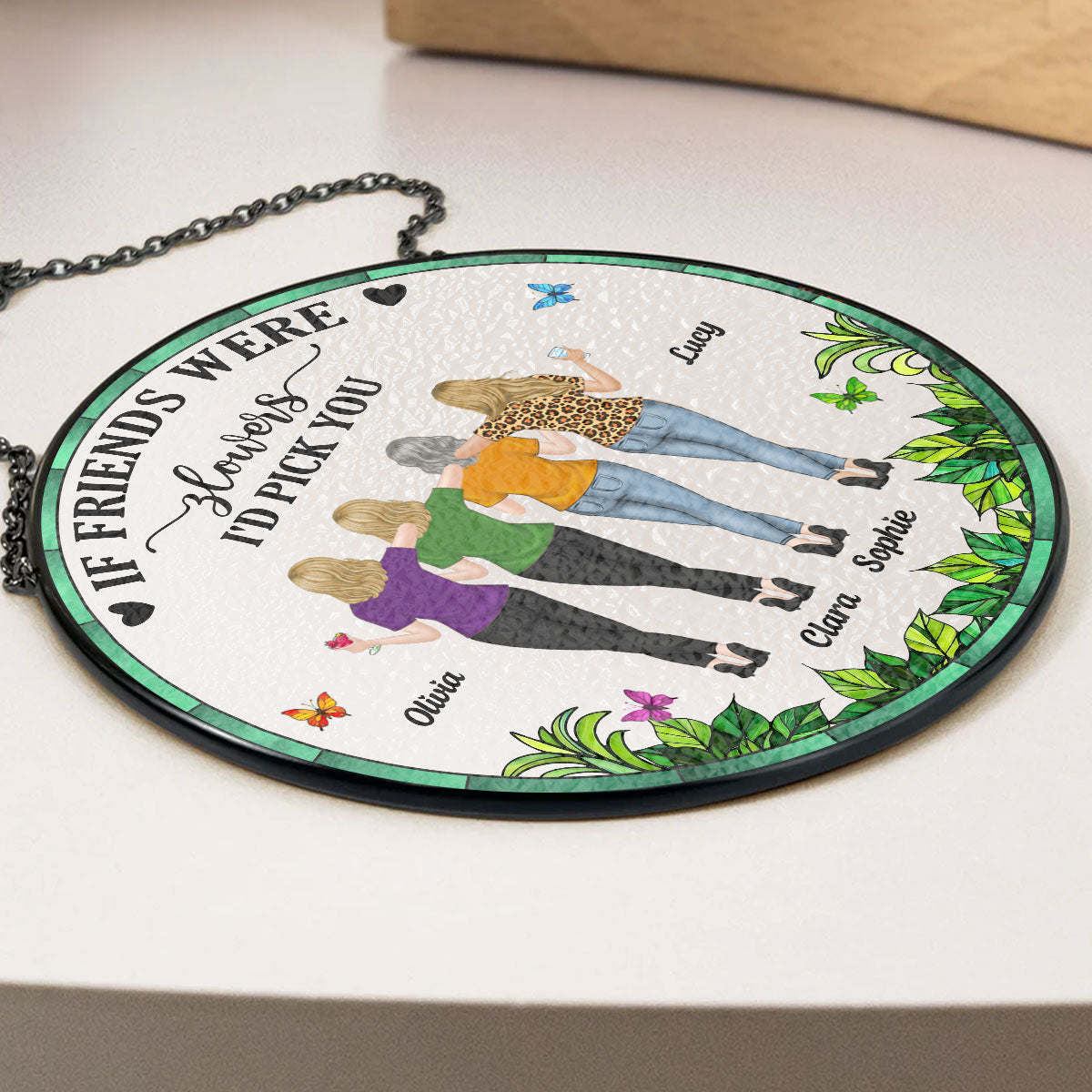 Custom Best Friend Hanging Decor, Friendship Birthday Gifts • Grow Old Friends - Personalized Window Hanging Suncatcher