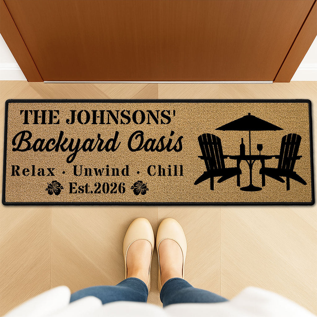 Custom Couple Rug, Anniversary Housewarming Gift For Wife Husband • Backyard Oasis - Personalized Runner Rug