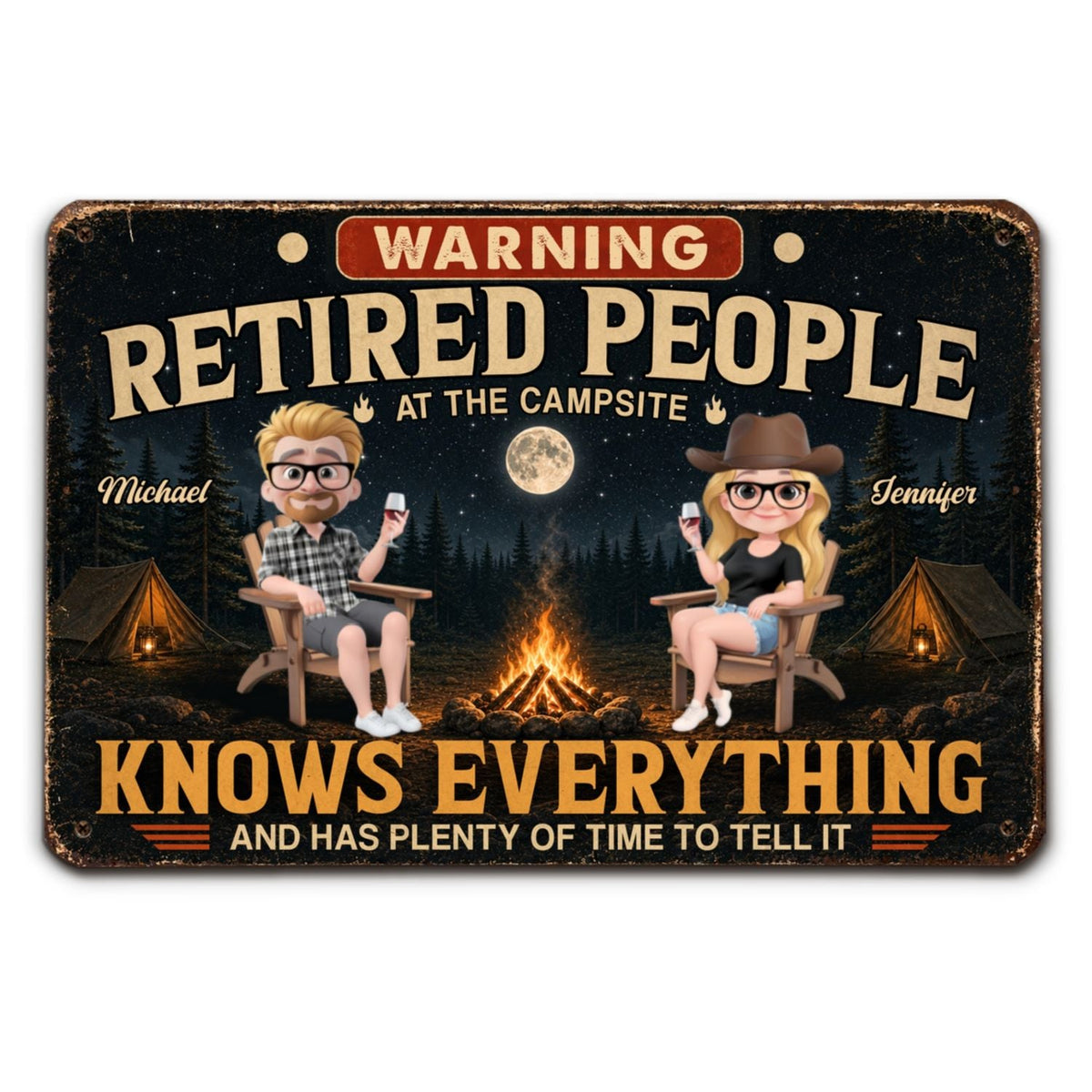 Custom Family Campground Sign, Campsite Outdoor Wall Decor • Our Retirement Life - Personalized Metal Sign