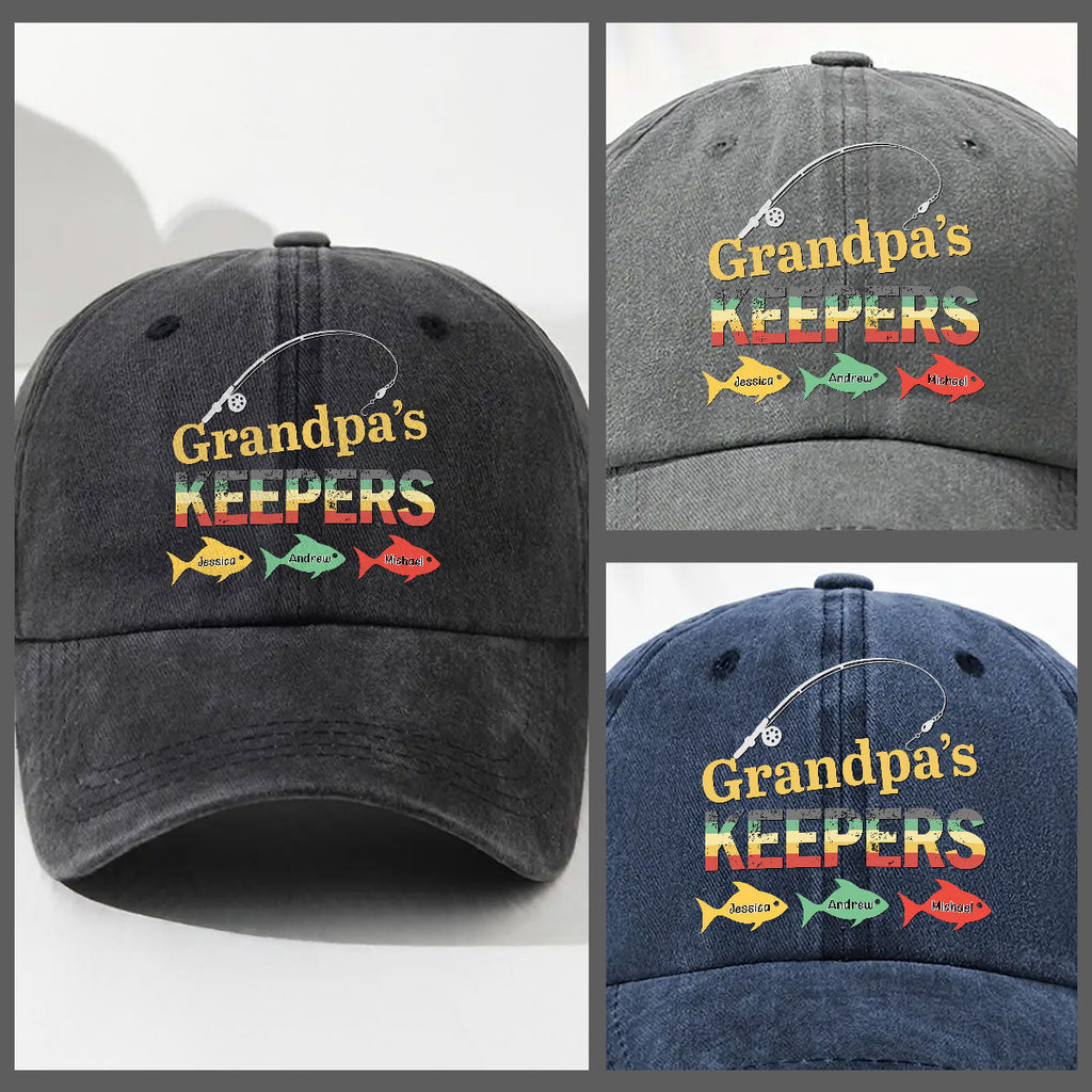 Custom Christmas Headwear Birthday Gifts for Grandpa • Dad Grandpa Keepers - Personalized Vintage Washed Denim Cap