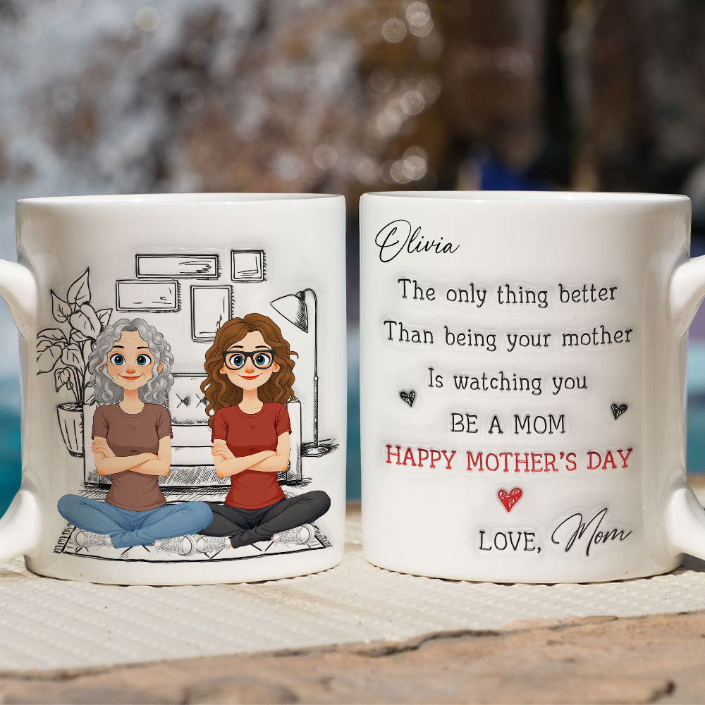 Custom Mother's Day Gift for Daughter • Cartoonize Parents And Daughter - Personalized 3D Inflated Effect Mug