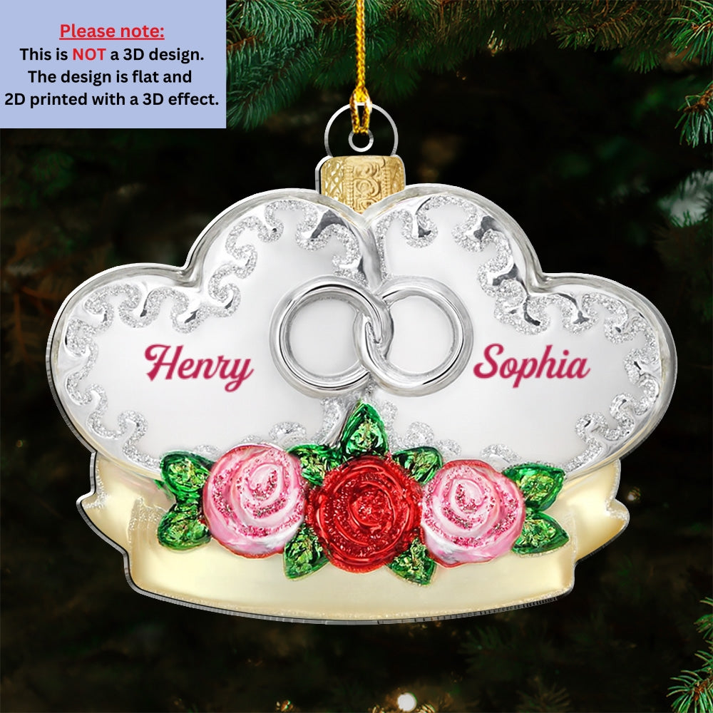 Custom Couple Christmas Ornament, Anniversary Gift •  The Day We Got Married - Personalized 3D Effect Acrylic Ornament