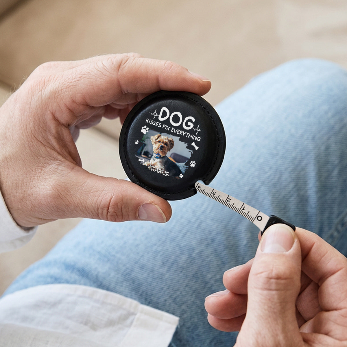 Dog Kisses Photo - Personalized Leather Tape Measure