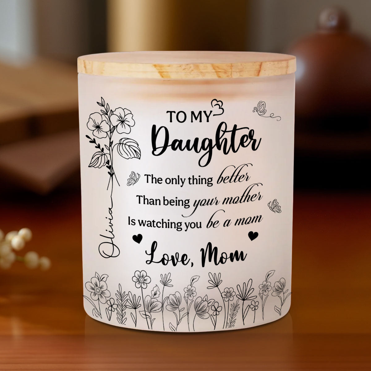 Love For My Daughter - Personalized Glass Jar With LED Candle