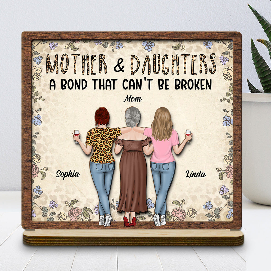 Custom Decor for Mom, Special Gift for Mother • Lovely Daughters - Personalized 2-Layer Wood Plaque With Flat Base