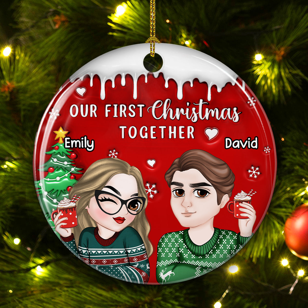 Custom First Christmas Ornament Married, Gift for Newlyweds •  I Found You - Personalized 3D Inflated Effect Ceramic Ornament