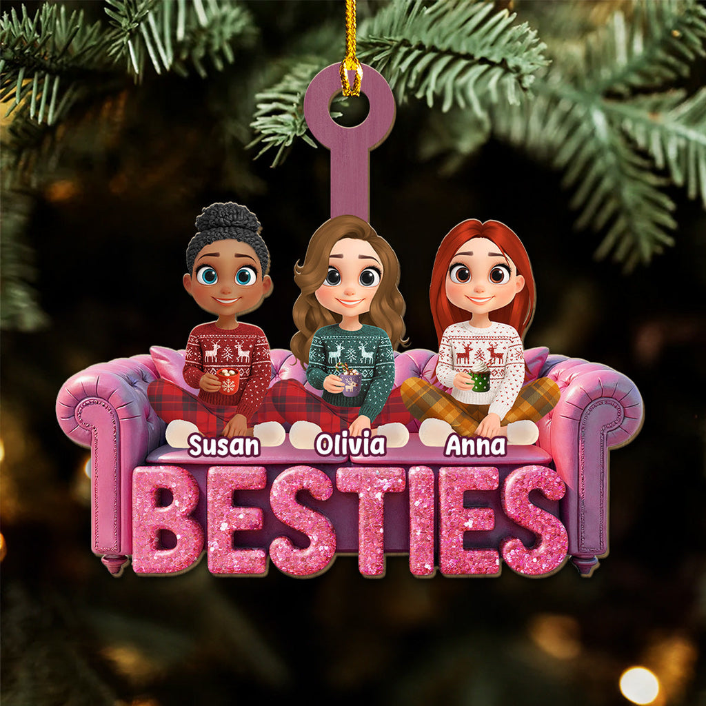Custom Friendship Christmas Ornament, Best Friend Gift •  Besties Forever - Personalized Wood Ornament